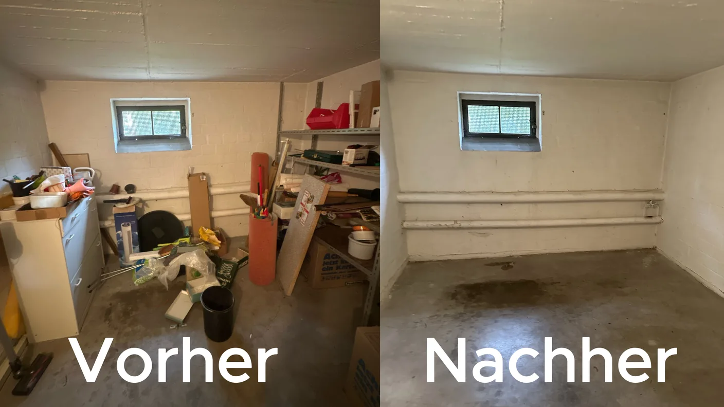 Kellerraum vor und nach der Kellerentrümpelung durch Platz Gewinn in Braunschweig