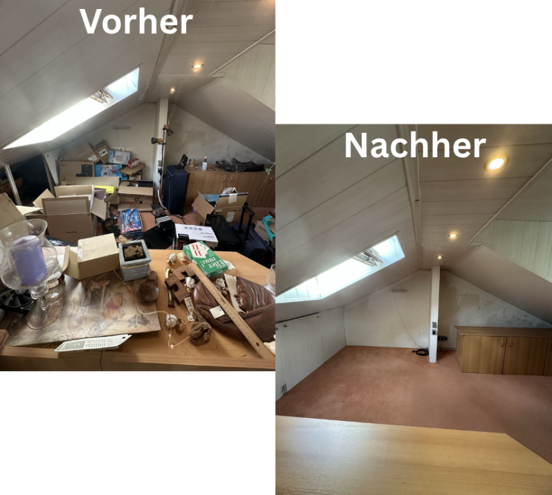 Vorher-Nachher einer Dachboden-Entrümpelung in Braunschweig durch Platz Gewinn